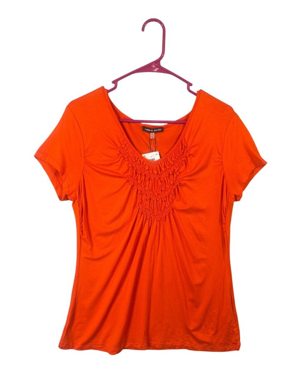 Cable & Gauge Women's Size XL Fireglow Orange Smocked Short Sleeve Top NWT